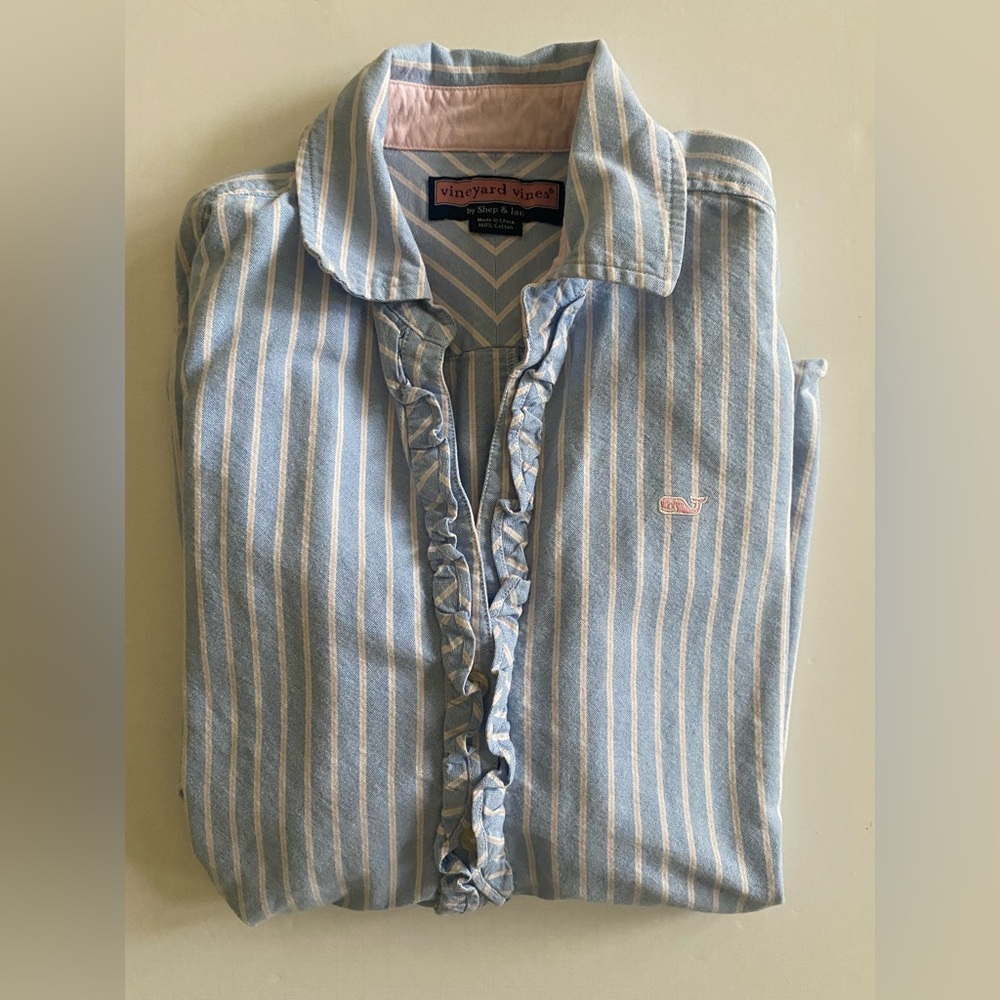 Vineyard Vines Light Blue and White Striped Shirt